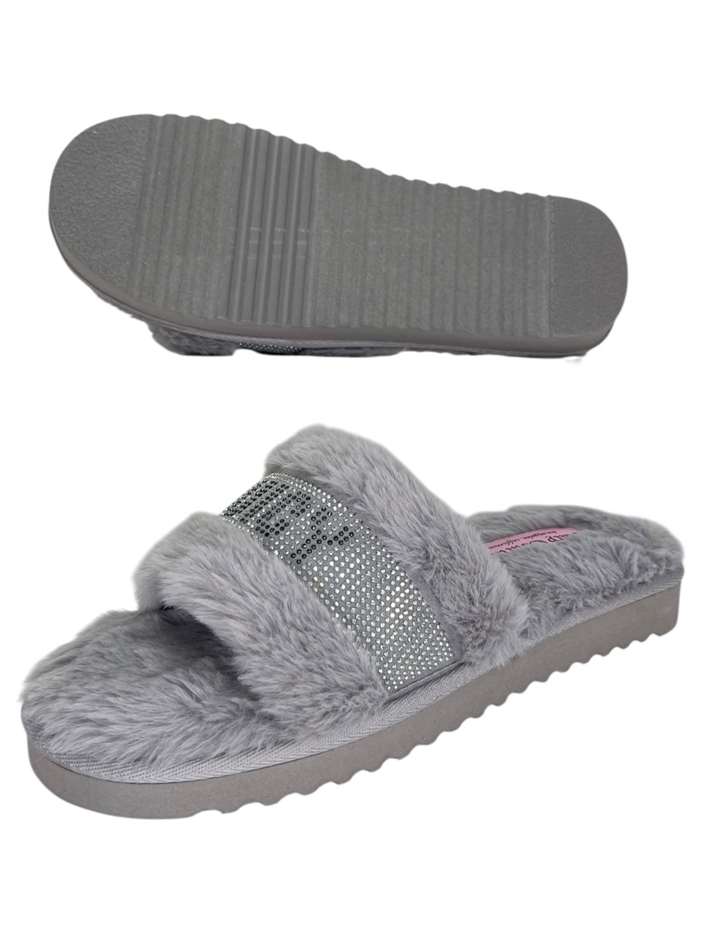 Juicy Couture Halo Grey Faux Fur Womens Sandals Size 10M - Picture 12 of 12